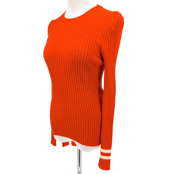 Maggie Marilyn Nearly There Belted Merino Wool Ribbed Sweater Orange Large Chic - Picture 6 of 16
